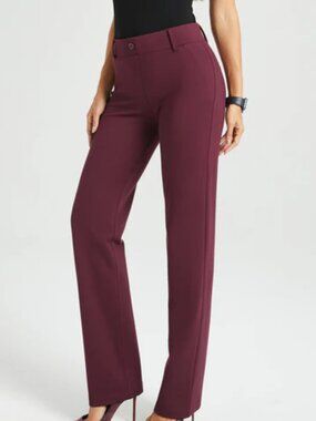 New Betabrand Straight Leg 2 Pocket DPYP Dress Pant Yoga Pants Small Burgundy